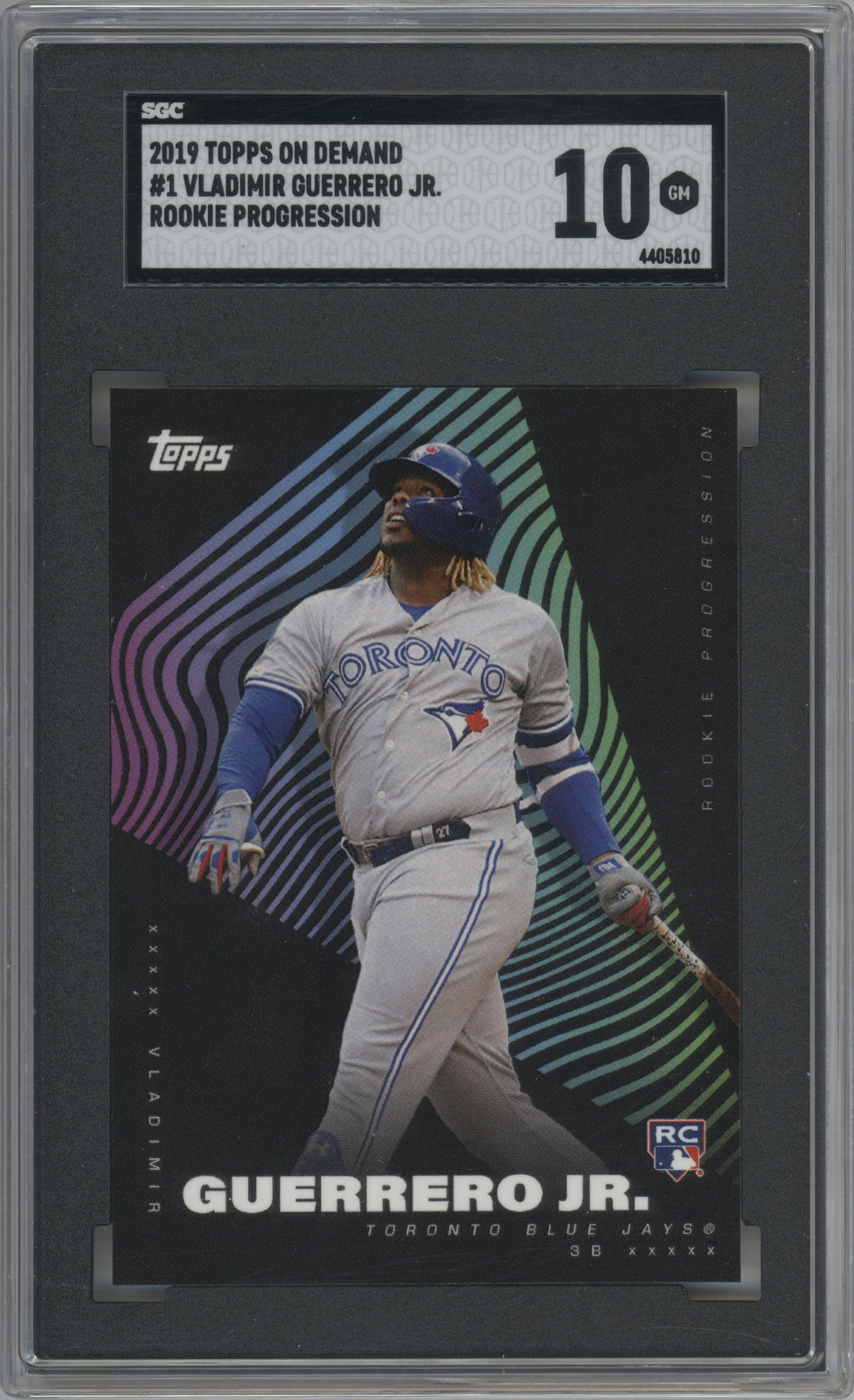 Vladimir Guerrero Jr. from the 2019 Topps On-Demand Set 10: Rookie Progression set graded by SGC and given an overall grade of 10.