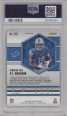 Amon-Ra St. Brown from the 2021 Panini Mosaic set featuring a Green Mosaic parallel graded by PSA and given an overall grade of 10.