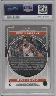 Kevin Durant from the 2023-24 Panini Obsidian set featuring a Electric Etch Green parallel graded by PSA and given an overall grade of 9.