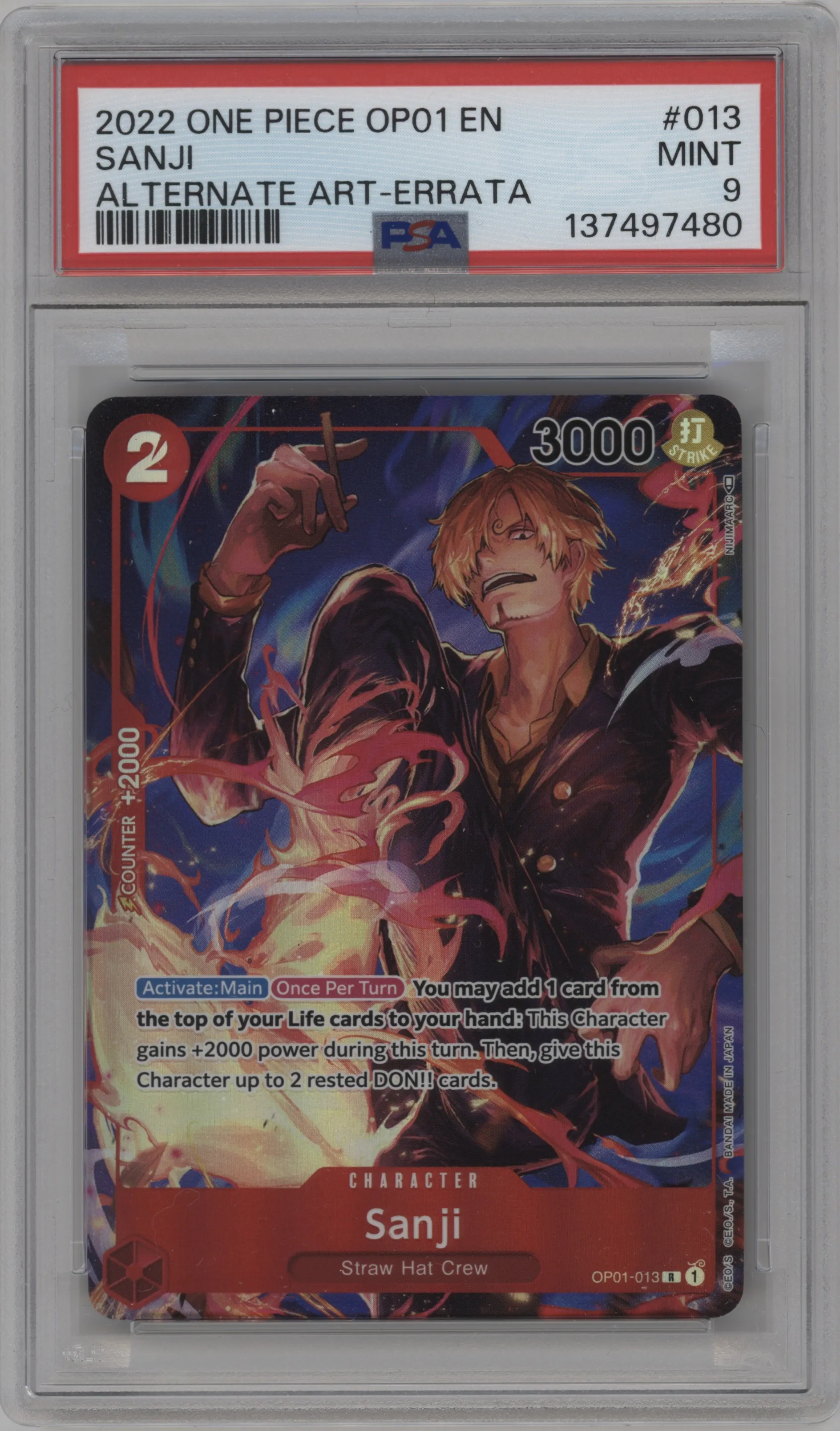 2022 One Piece Romance Dawn Sanji Alternative Art - Errata PSA 9
