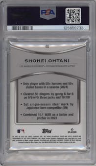 Shohei Ohtani from the 2025 Topps Tribute set featuring a Red parallel graded by PSA and given an overall grade of 10.