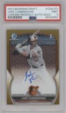 Jake Cunningham from the 2023 Bowman Draft set featuring a Gold Refractor parallel graded by PSA and given an overall grade of 9.