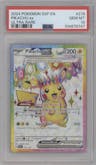 Pikachu ex from the 2024 Pokemon SV set graded by PSA and given an overall grade of 10.