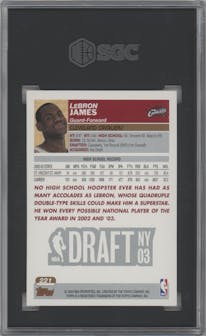 LeBron James from the 2003-04 Topps set graded by SGC and given an overall grade of 8.5.