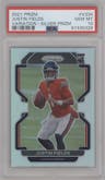 Justin Fields from the 2021 Panini Prizm set featuring a Silver Prizm parallel graded by PSA and given an overall grade of 10.