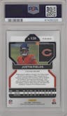 Justin Fields from the 2021 Panini Prizm set featuring a Silver Prizm parallel graded by PSA and given an overall grade of 10.