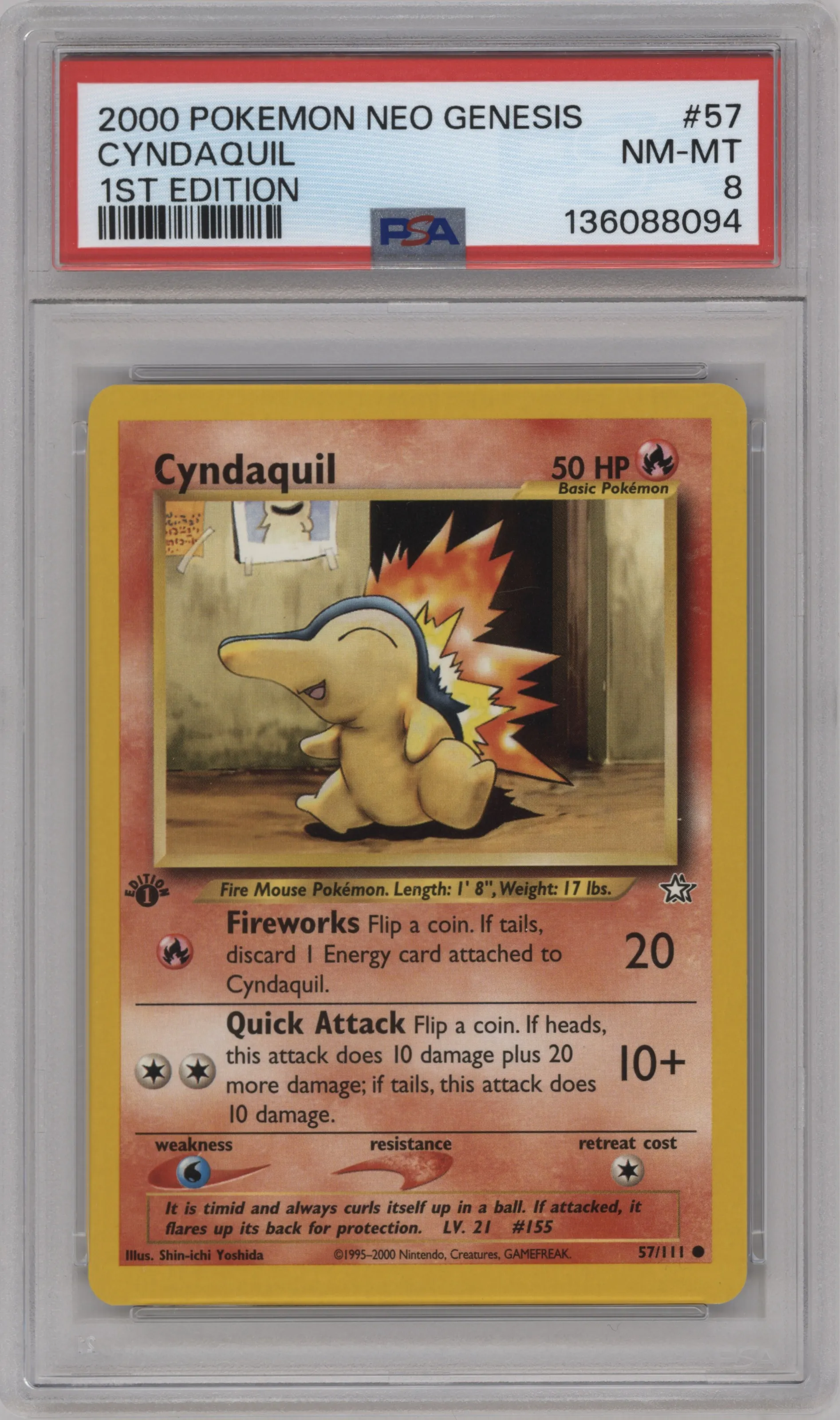 2000 Pokemon Neo Genesis Cyndaquil PSA 8