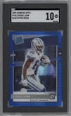 CeeDee Lamb from the 2020 Panini Donruss Optic set featuring a Hyper Blue  parallel graded by SGC and given an overall grade of 10.