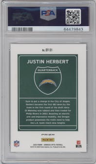 Justin Herbert from the 2020 Panini Donruss Optic set graded by PSA and given an overall grade of 9.