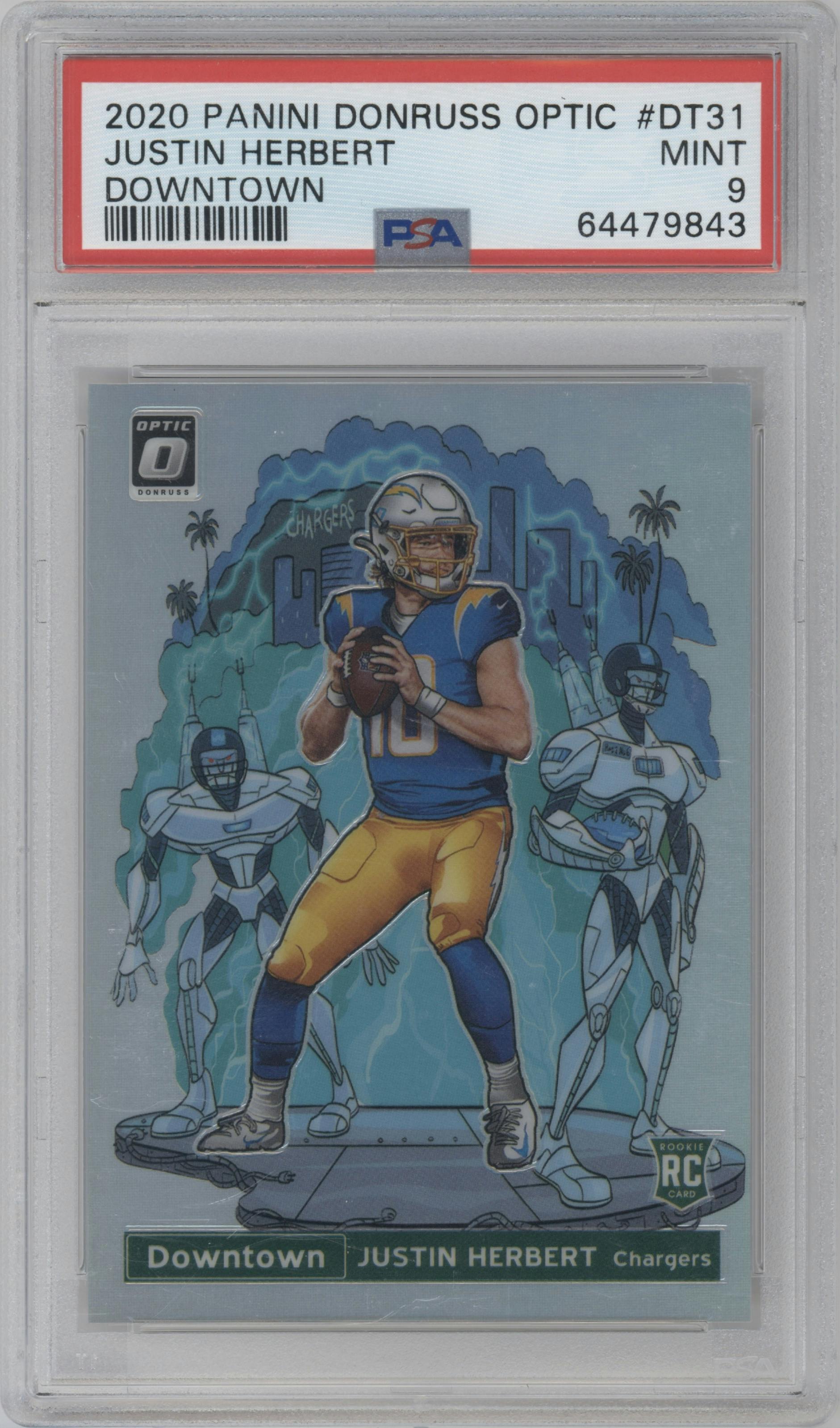 Justin Herbert from the 2020 Panini Donruss Optic set graded by PSA and given an overall grade of 9.