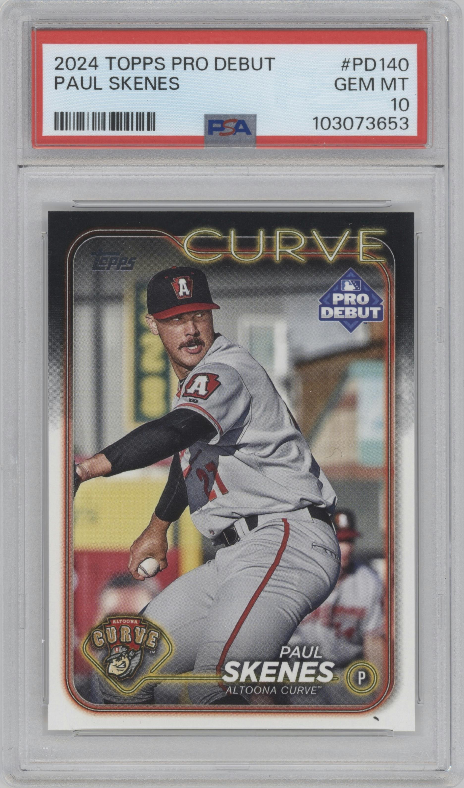 Paul Skenes from the 2024 Topps Pro Debut set graded by PSA and given an overall grade of 10.