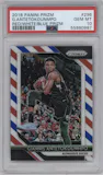 Giannis Antetokounmpo from the 2018-19 Panini Prizm set featuring a Red White Blue Prizm parallel graded by PSA and given an overall grade of 10.