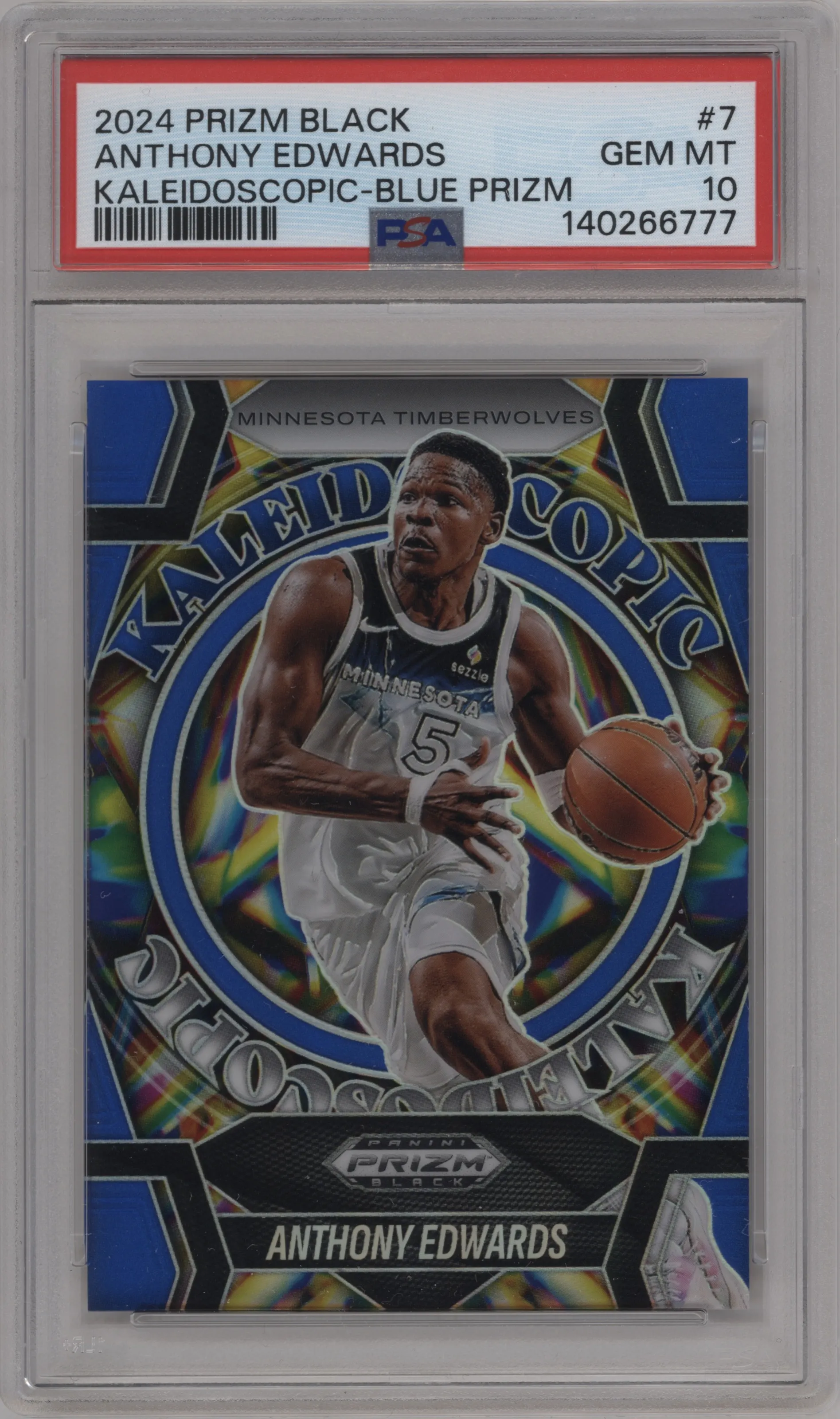 2024 Panini Prizm Black Kaleidoscopic Anthony Edwards Blue Prizm #7 PSA 10