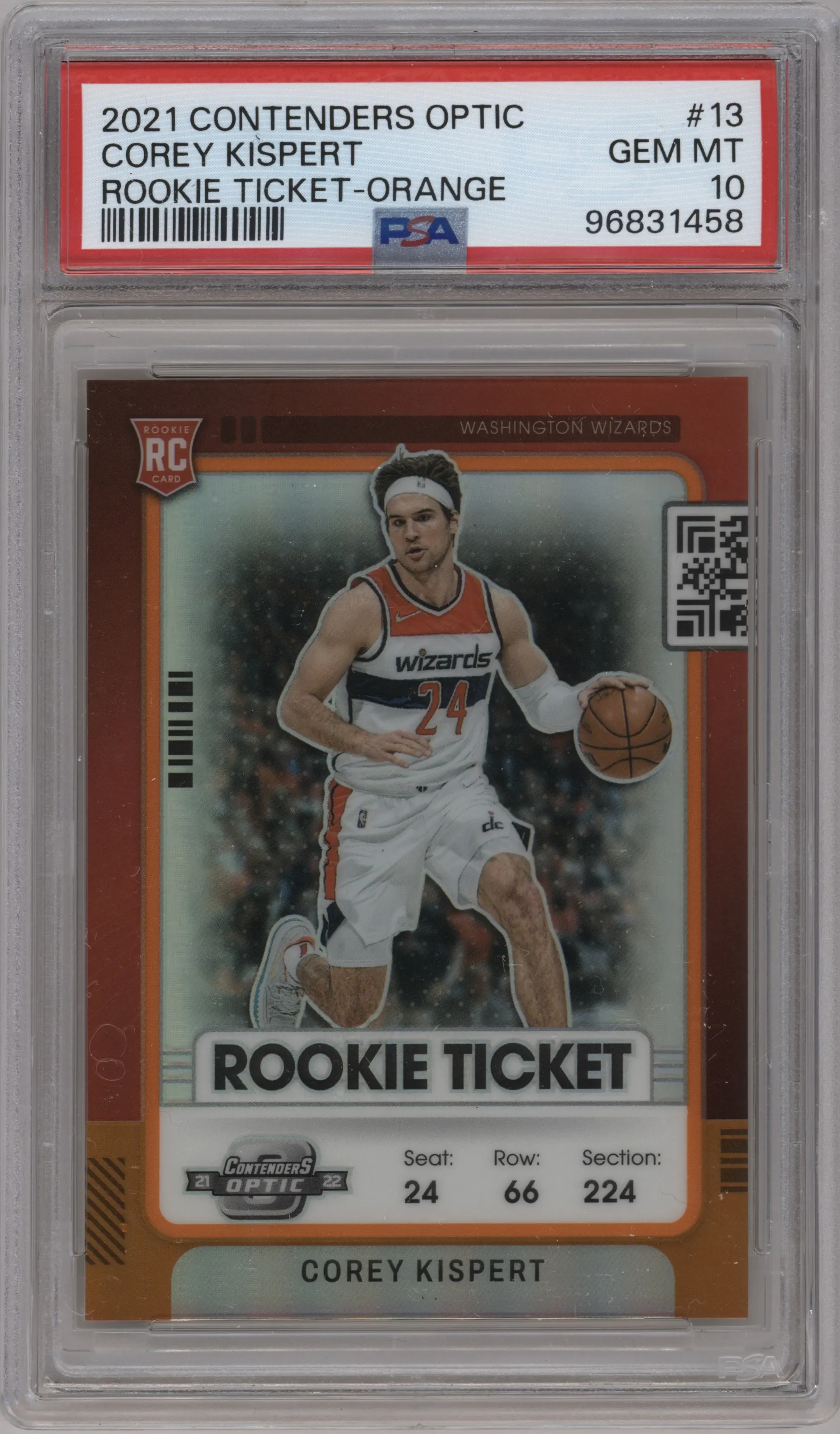 2021 Panini Contenders Optic Rke.Tkt. Corey Kispert Orange #13 PSA 10