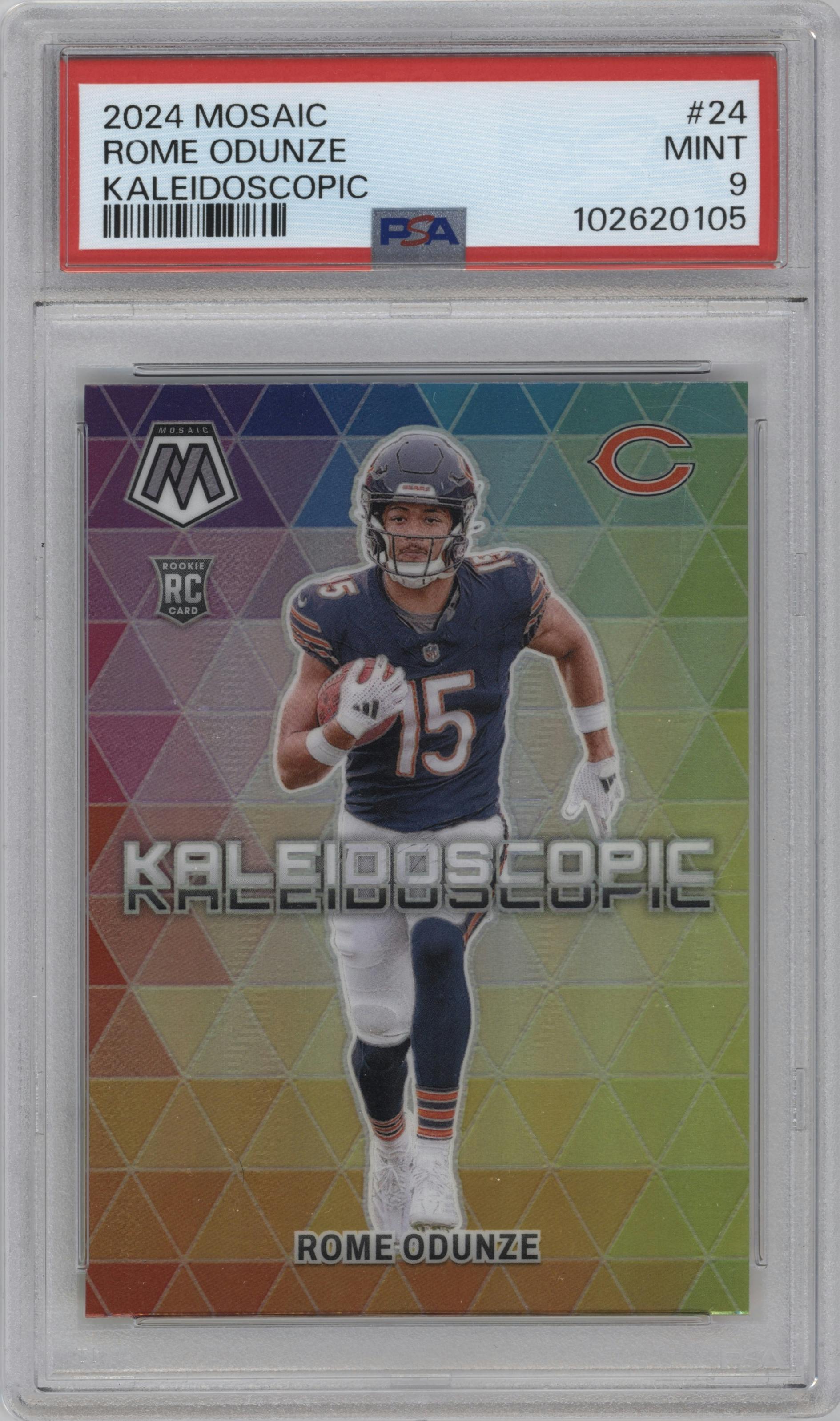 Rome Odunze from the 2024 Panini Mosaic set graded by PSA and given an overall grade of 9.