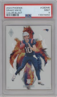 Drake Maye from the 2024 Panini Phoenix set graded by PSA and given an overall grade of 9.