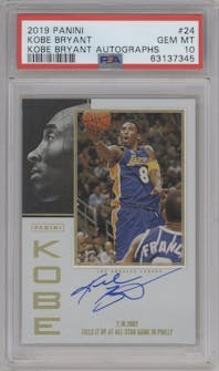 Kobe Bryant from the 2019-20 Panini Contenders set graded by PSA and given an overall grade of 10.