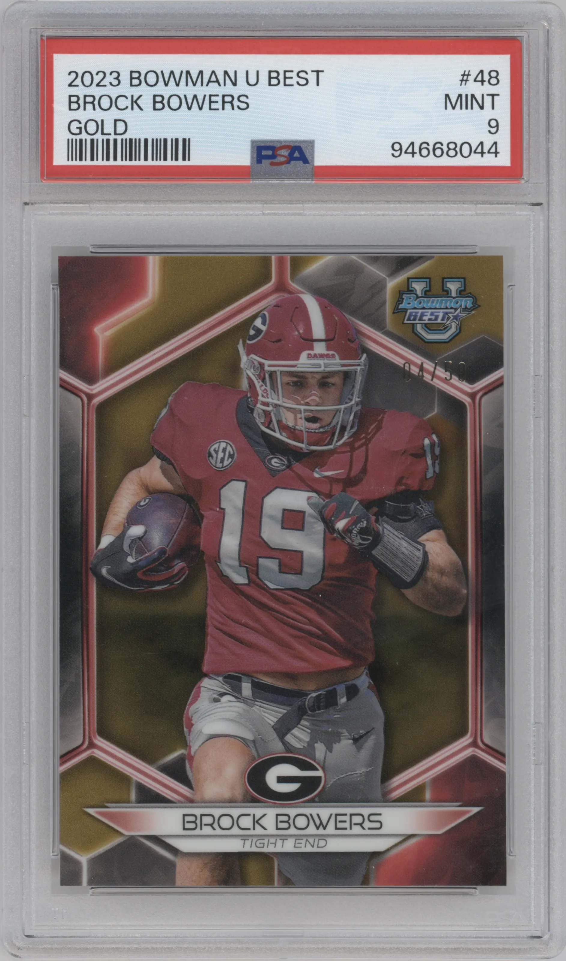 2023 Bowman University's Best Brock Bowers Gold Refractor #48 PSA 9