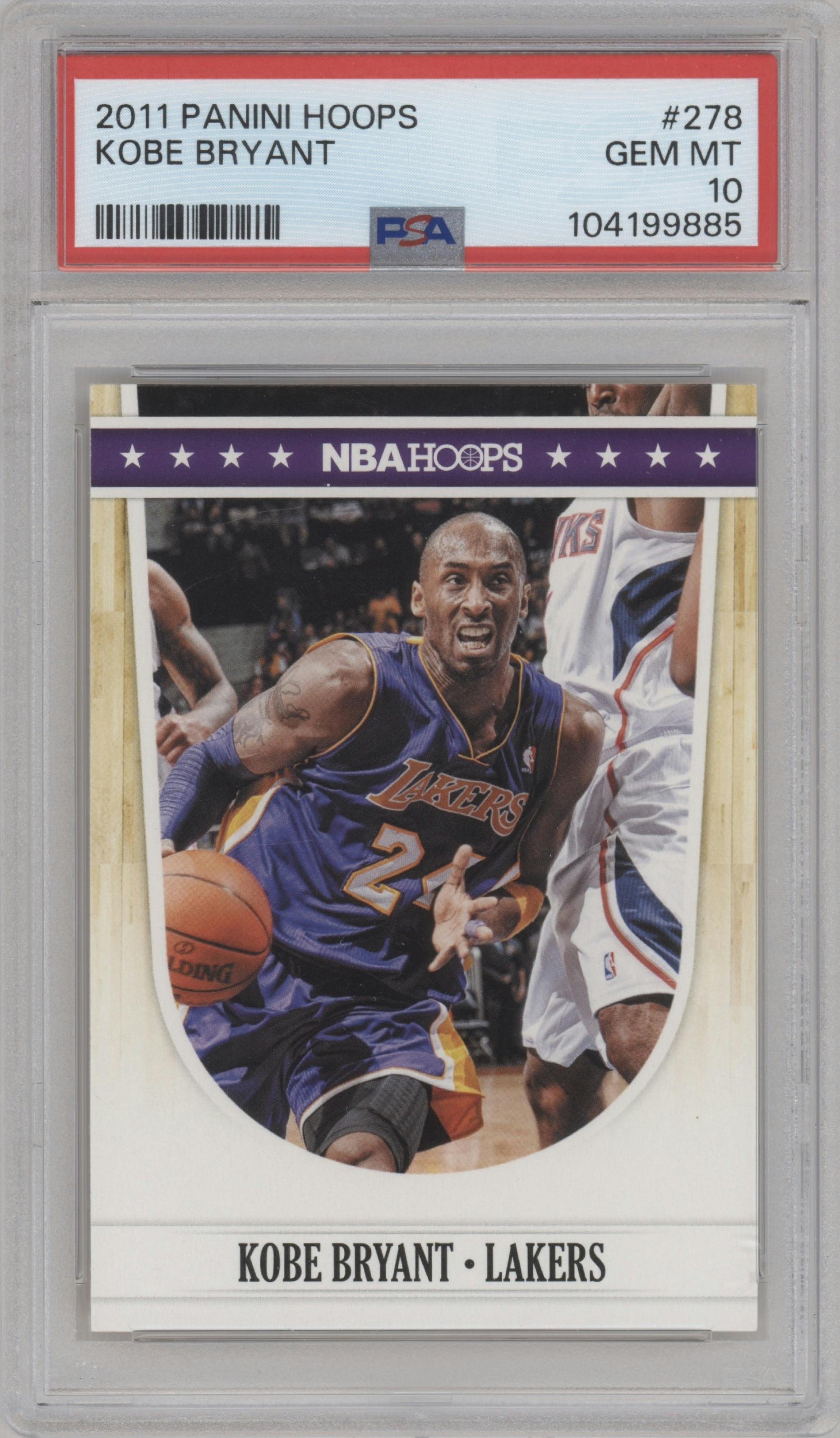 Kobe Bryant from the 2011-12 Panini NBA Hoops set graded by PSA and given an overall grade of 10.
