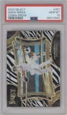 Drew Brees from the 2023 Panini Select set featuring a Zebra parallel graded by PSA and given an overall grade of 10.