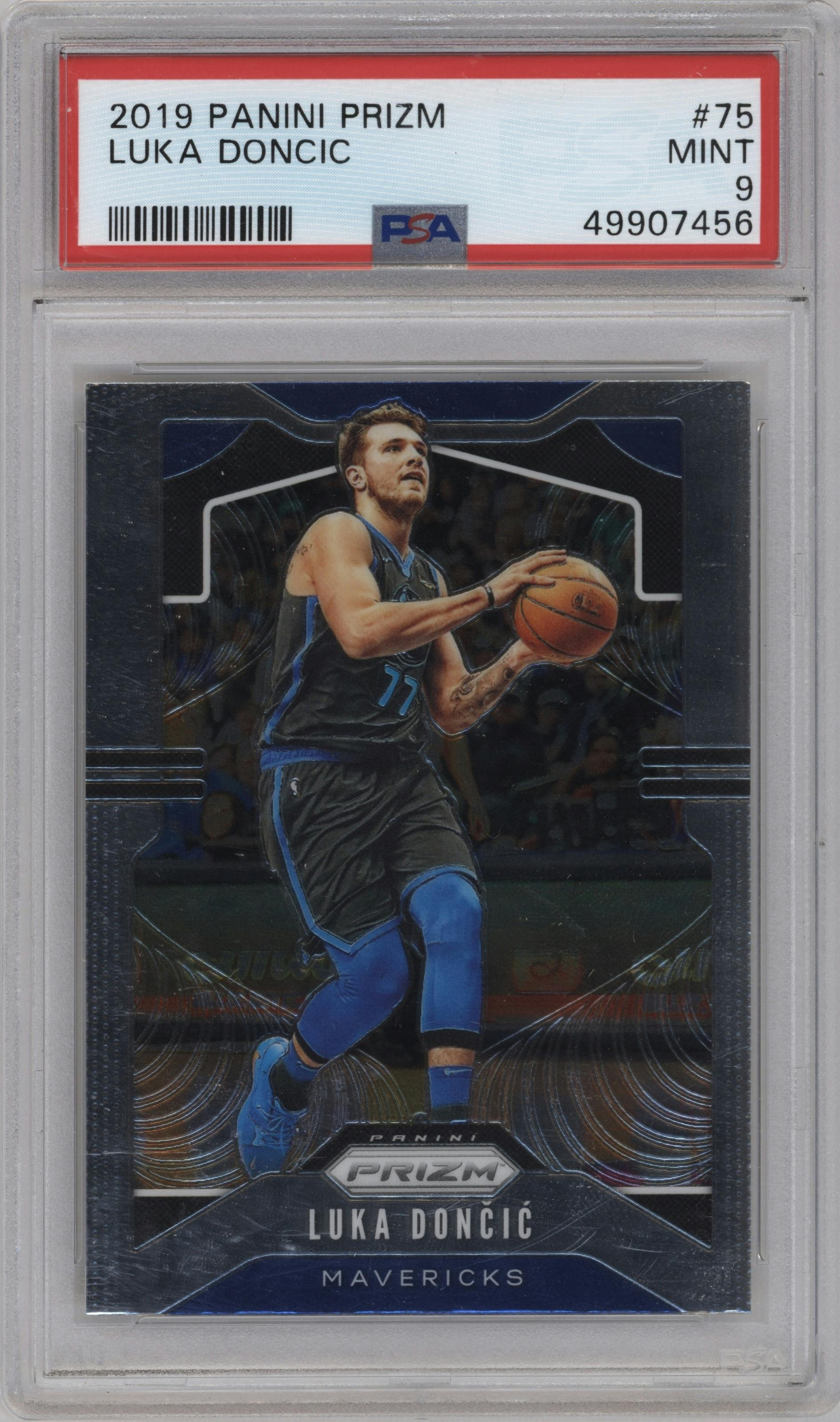 Luka Doncic from the 2019-20 Panini Prizm set graded by PSA and given an overall grade of 9.