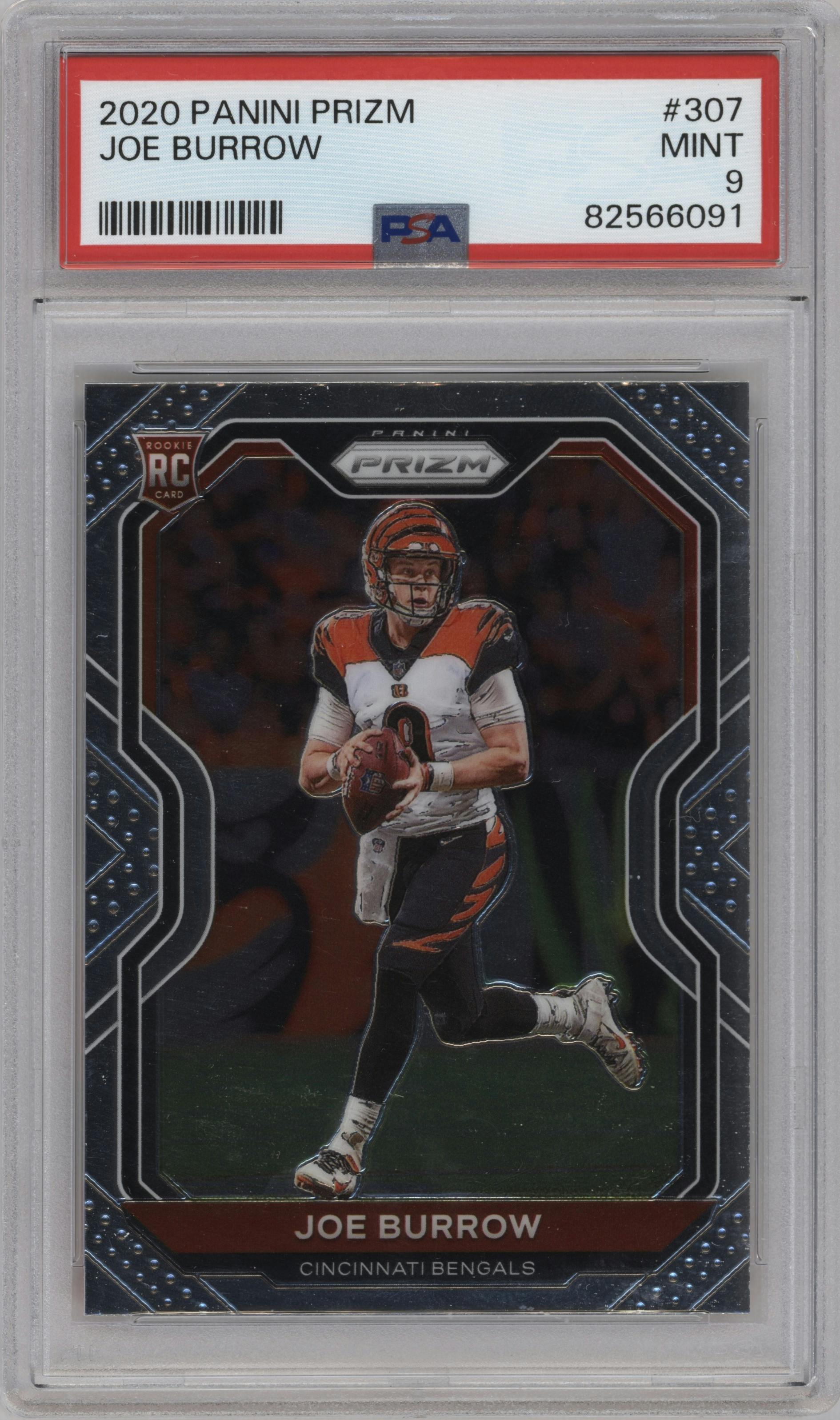 Joe Burrow from the 2020 Panini Prizm set graded by PSA and given an overall grade of 9.
