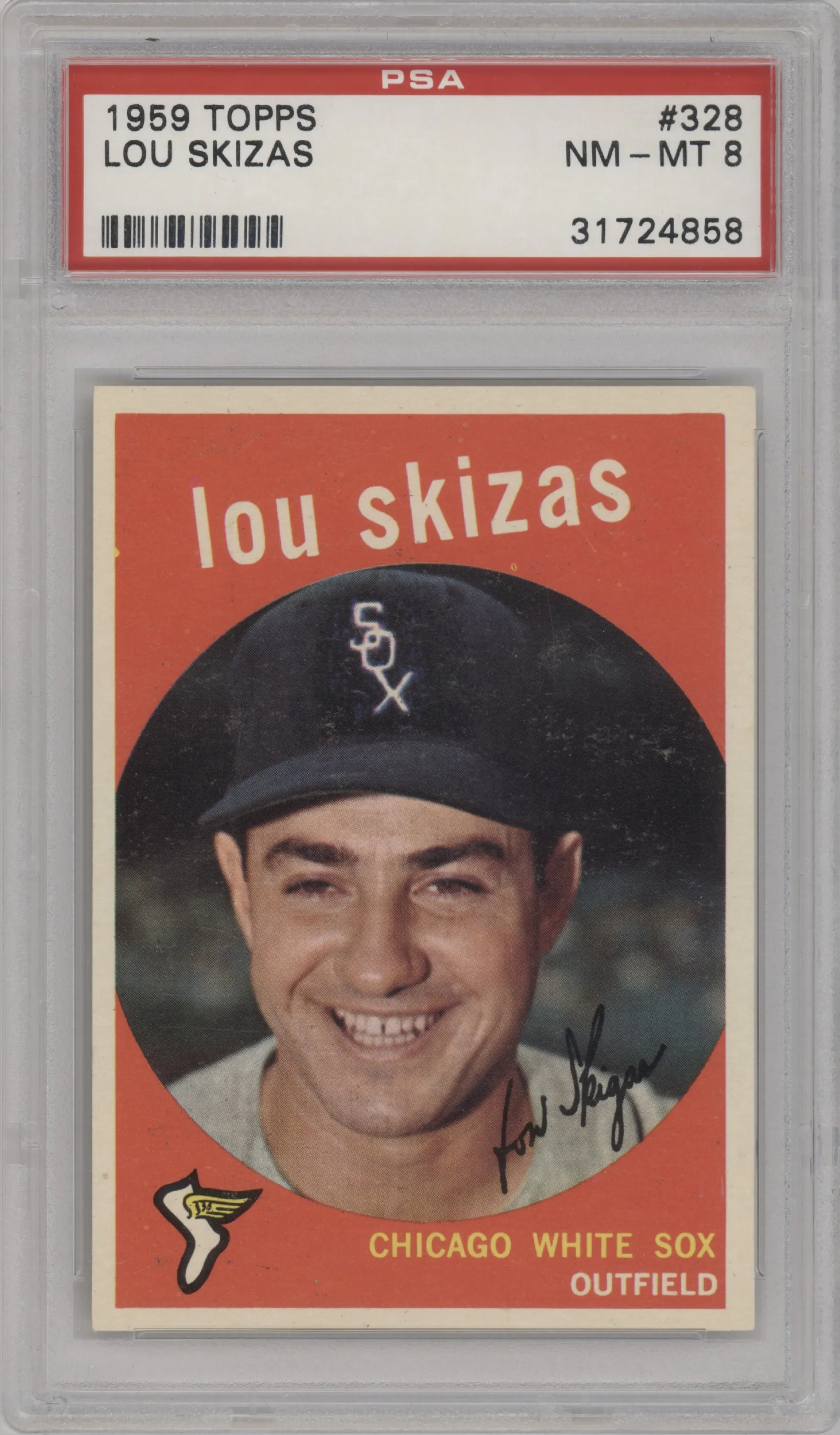 Lou Skizas from the 1959 Topps set graded by PSA and given an overall grade of 8.