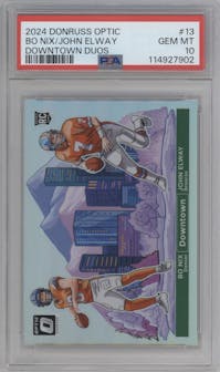Bo Nix/John Elway from the 2024 Donruss Optic set graded by PSA and given an overall grade of 10.