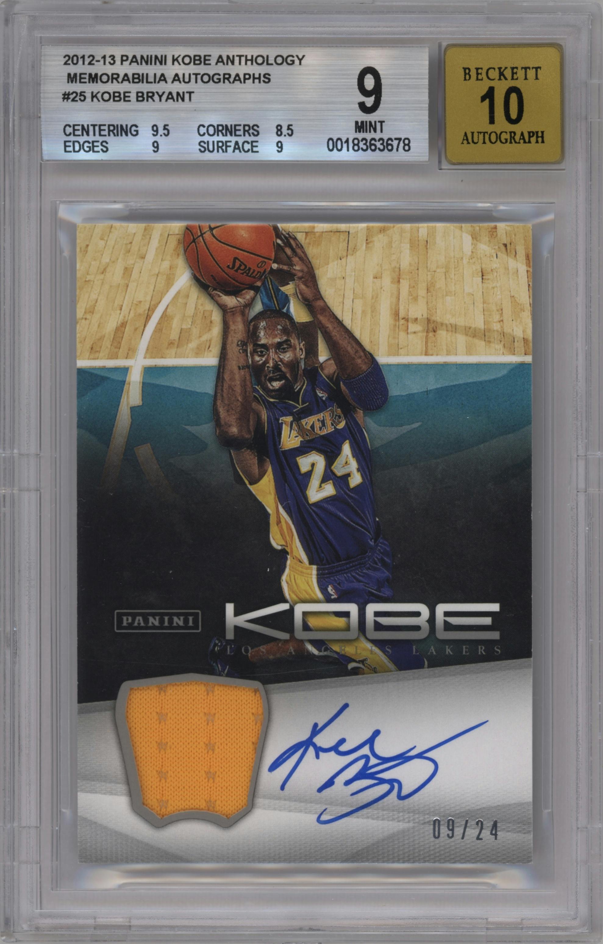 Kobe Bryant from the 2012-13 Panini Kobe Anthology  set graded by Beckett and given an overall grade of 9.