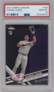 Aaron Judge from the 2017 Topps Chrome set graded by PSA and given an overall grade of 10.