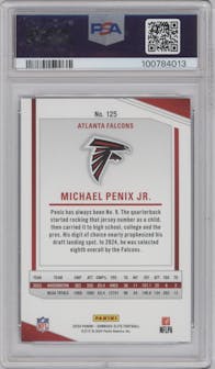 Michael Penix Jr. from the 2024 Panini Donruss Elite set featuring a Sparkle parallel graded by PSA and given an overall grade of 9.