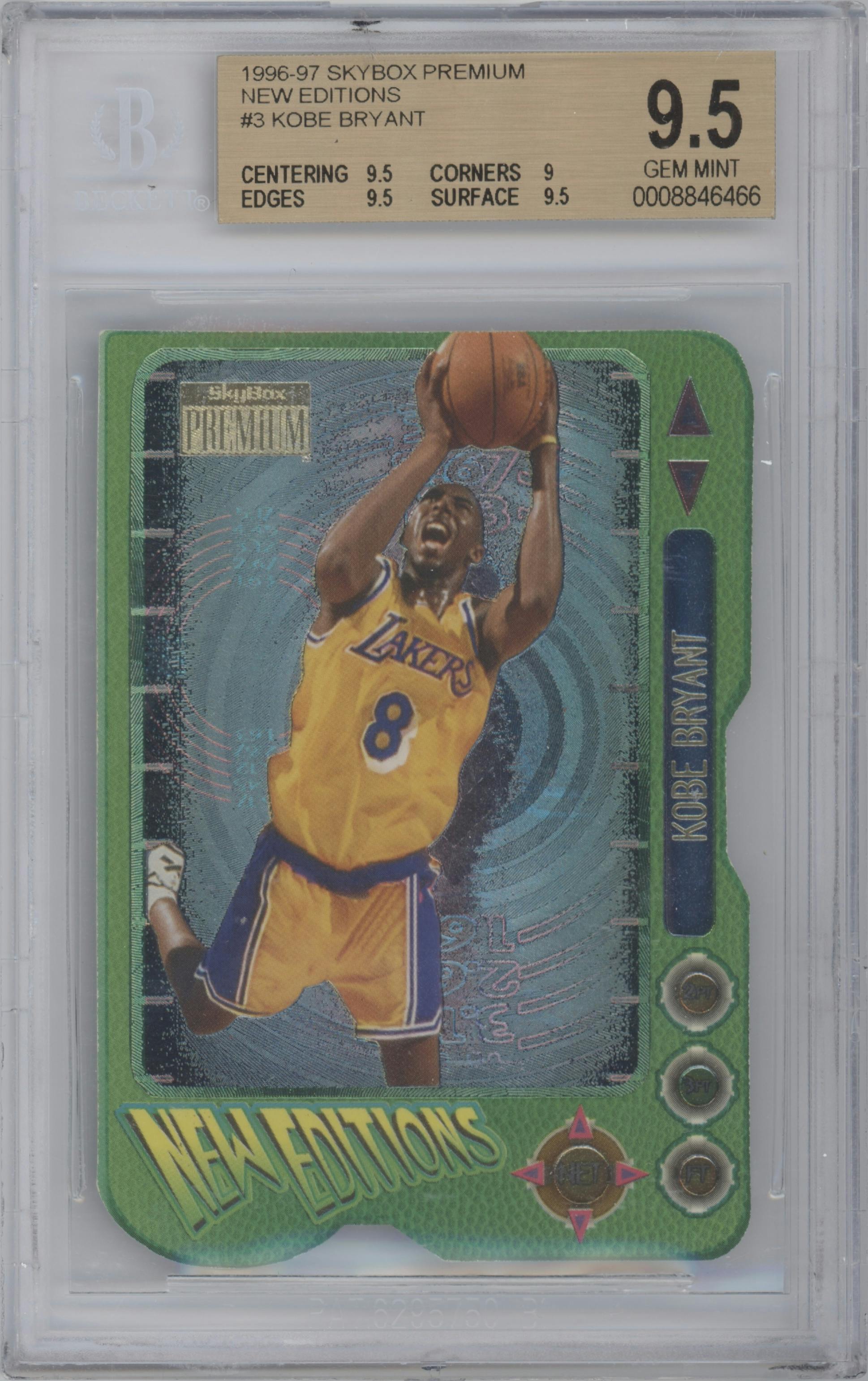 Kobe Bryant from the 1996-97 Skybox Premium set graded by Beckett and given an overall grade of 9.5.