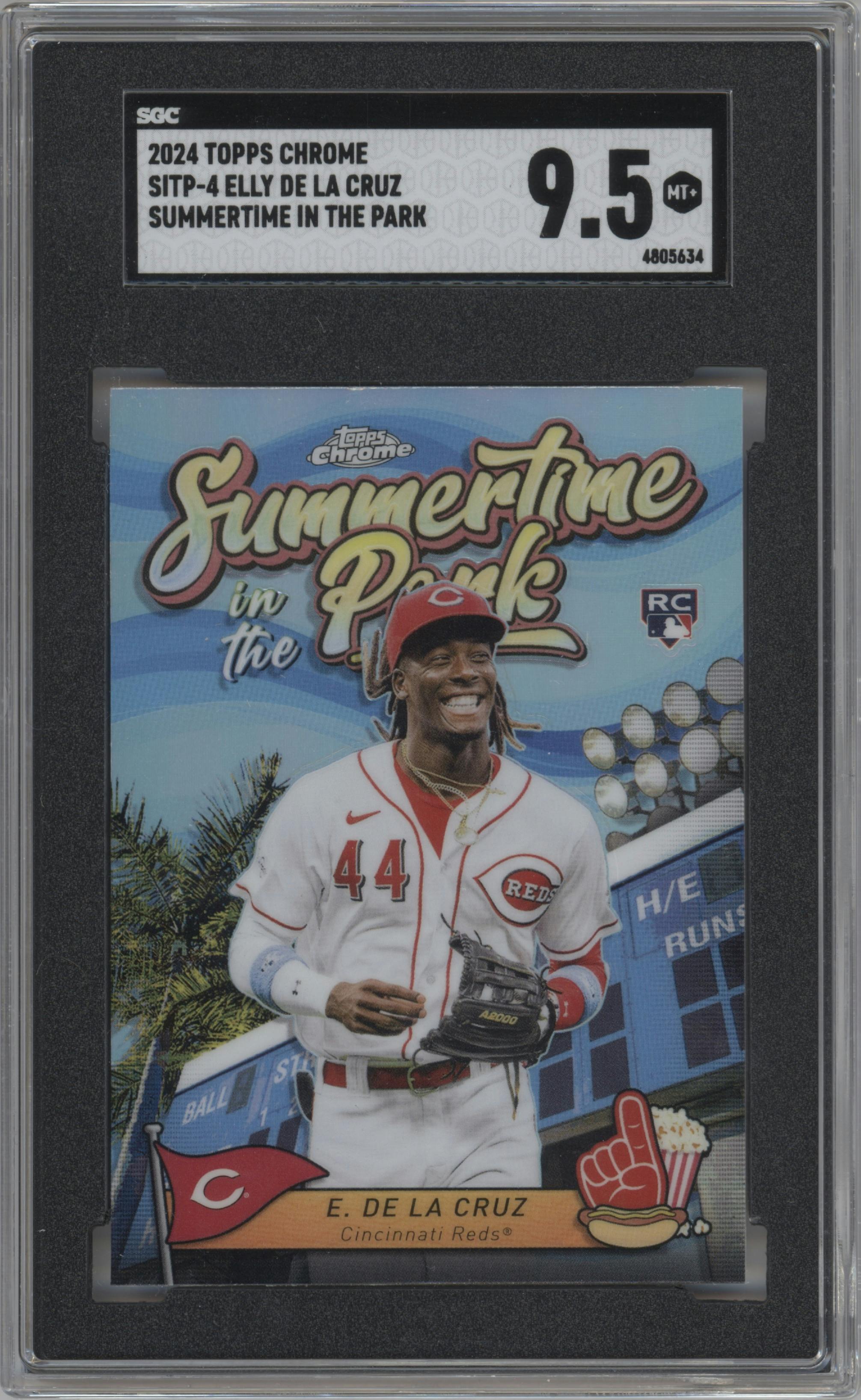 Elly De La Cruz from the 2024 Topps Chrome set graded by SGC and given an overall grade of 9.5.