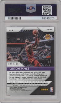 LeBron James from the 2018-19 Panini Prizm set featuring a Red Prizm parallel graded by PSA and given an overall grade of 9.