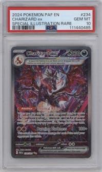 Charizard ex from the 2024 Pokemon SV set graded by PSA and given an overall grade of 10.