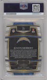 Justin Herbert from the 2021 Panini Select set featuring a Die-Cut Zebra parallel graded by PSA and given an overall grade of 9.
