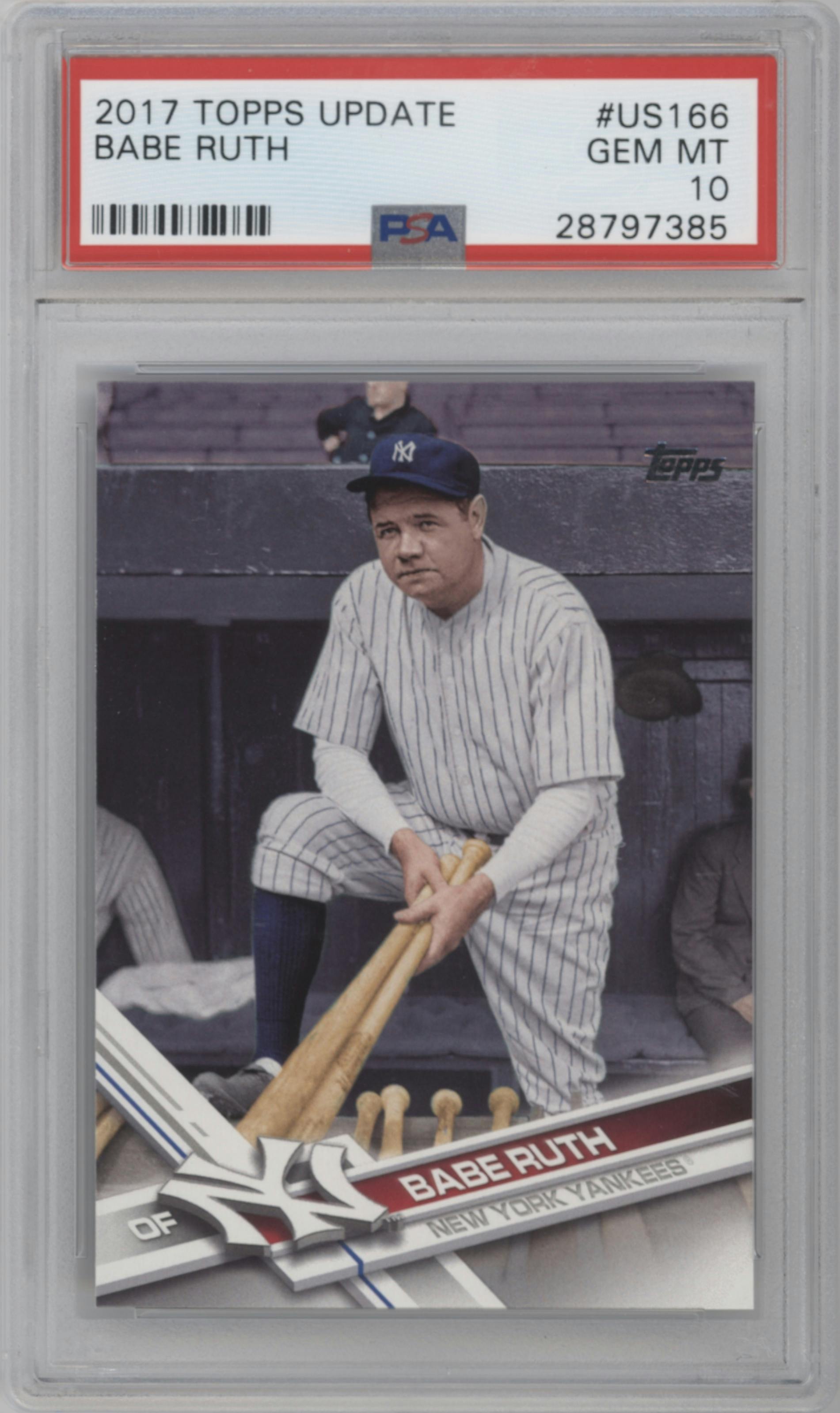 Babe Ruth from the 2017 Topps Update set graded by PSA and given an overall grade of 10.