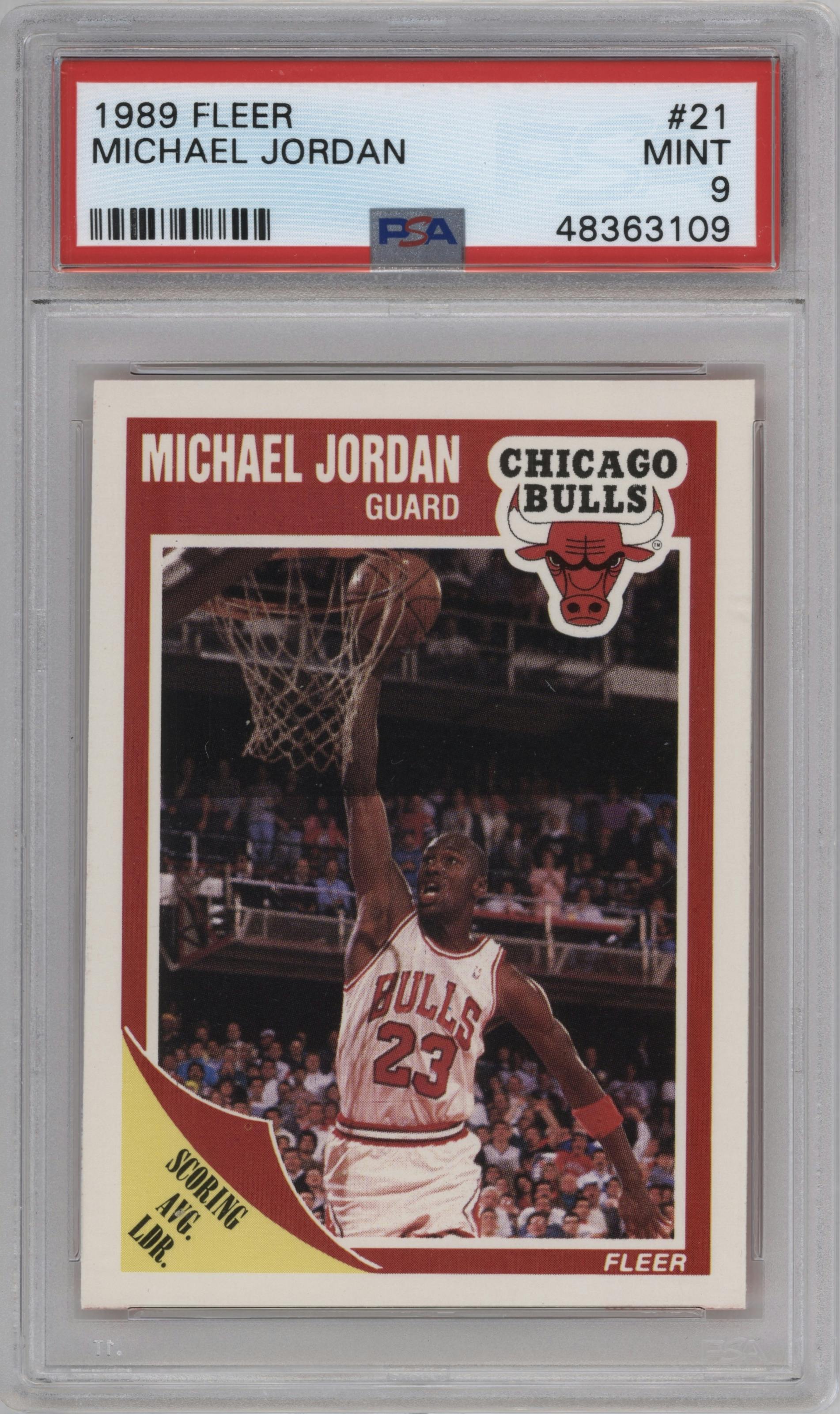 Michael Jordan from the 1989-90 Fleer set graded by PSA and given an overall grade of 9.