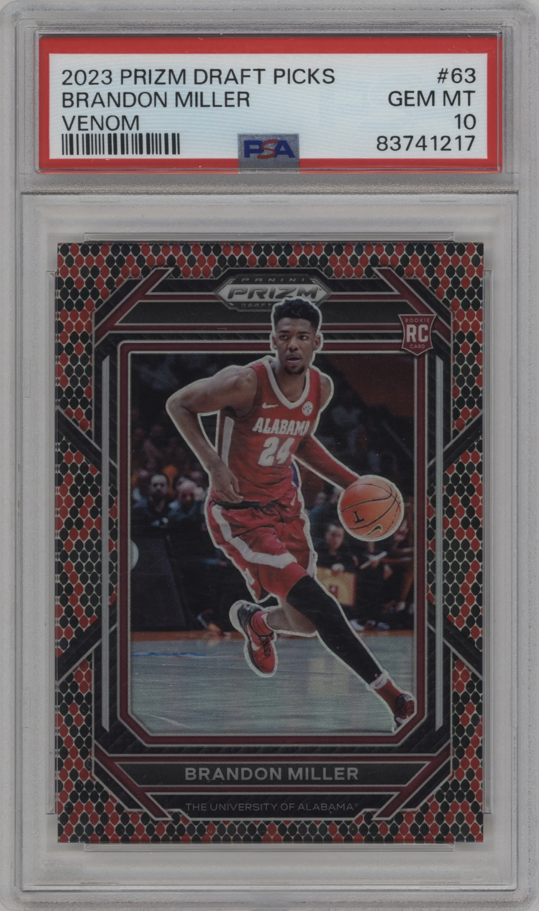 2023 Panini Prizm Draft Picks Brandon Miller Venom #63 PSA 10