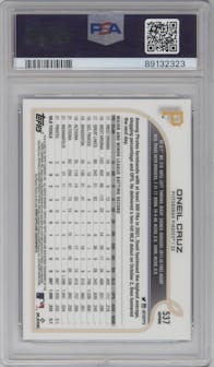 Oneil Cruz from the 2022 Topps Chrome Sapphire Edition  set graded by PSA and given an overall grade of 9.