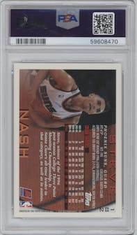 Steve Nash from the 1996-97 Topps set featuring a NBA at 50 parallel graded by PSA and given an overall grade of 5.