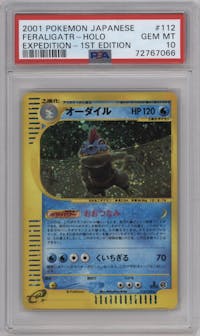 Feraligatr from the 2001 Pokemon Japanese set graded by PSA and given an overall grade of 10.