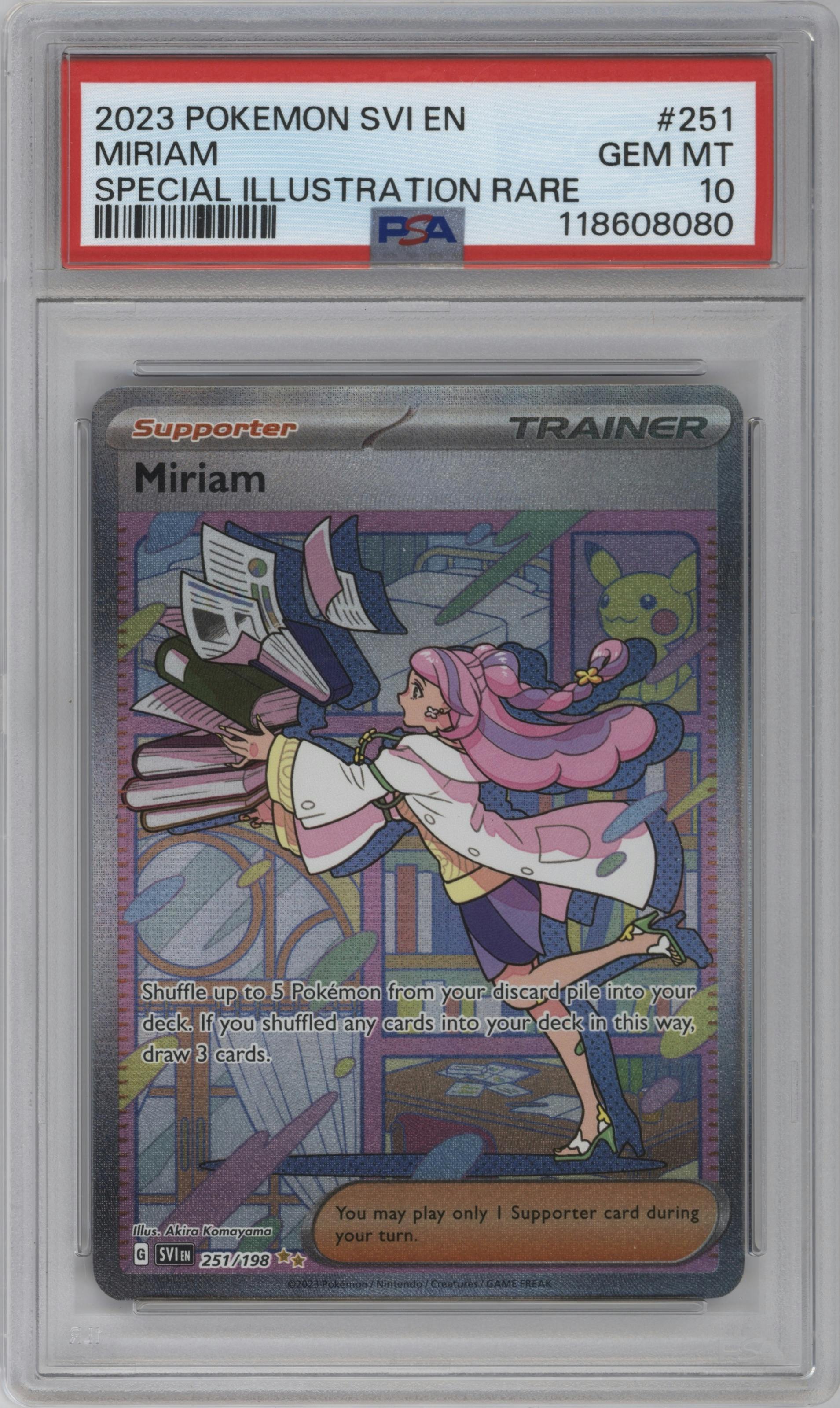 Miriam from the 2023 Pokemon SV set graded by PSA and given an overall grade of 10.
