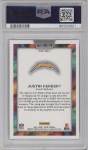 Justin Herbert from the 2023 Panini Prizm set graded by PSA and given an overall grade of 10.