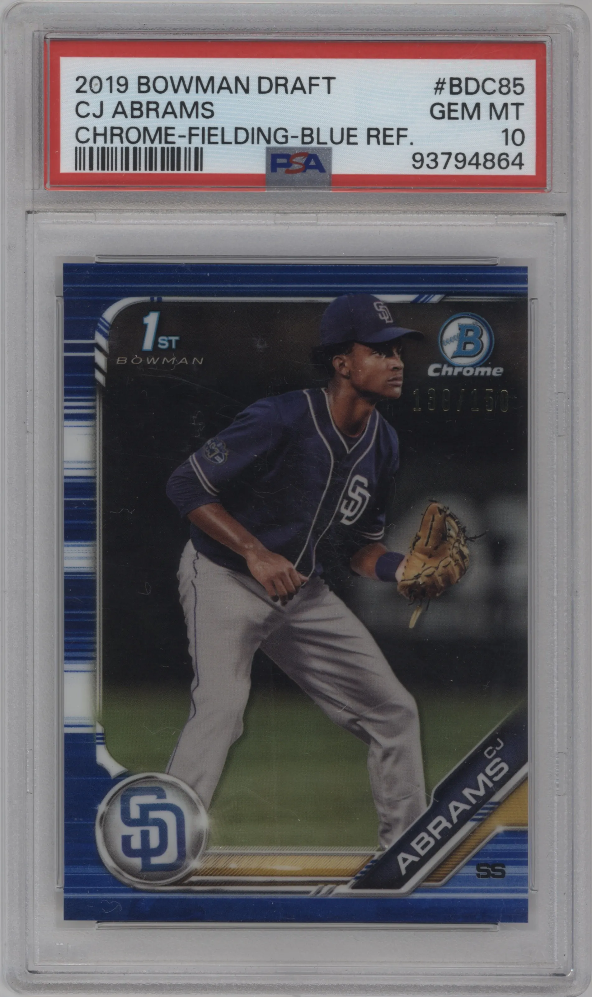 2019 Bowman Draft Chrome CJ Abrams Blue Refractor #BDC-85 PSA 10