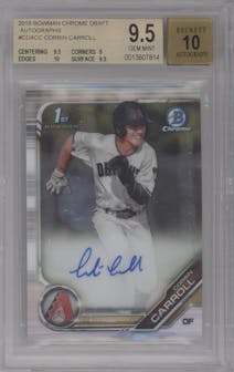 Corbin Carroll from the 2019 Bowman Draft set graded by Beckett and given an overall grade of 9.5.