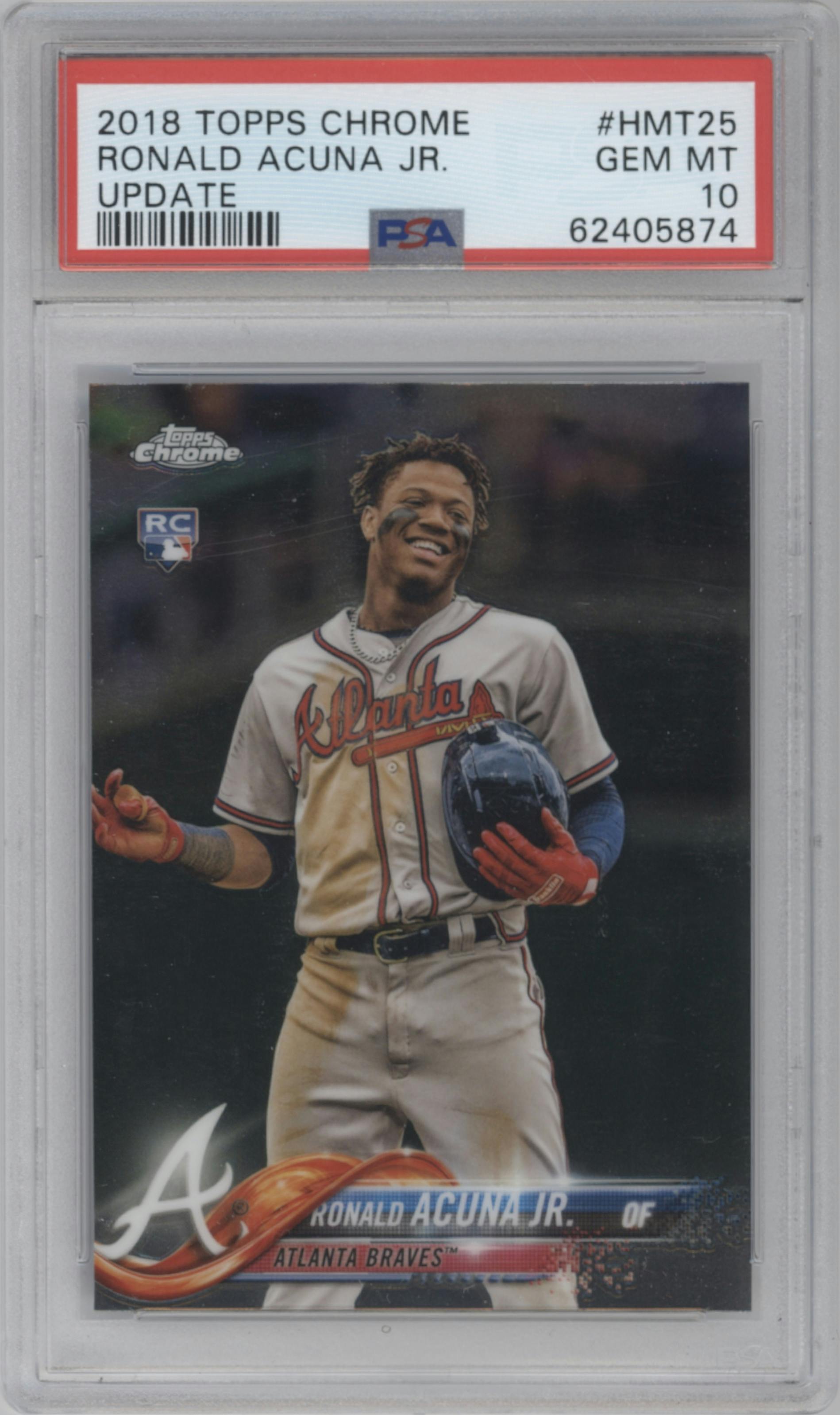 Ronald Acuna Jr. from the 2018 Topps Chrome Update  set graded by PSA and given an overall grade of 10.