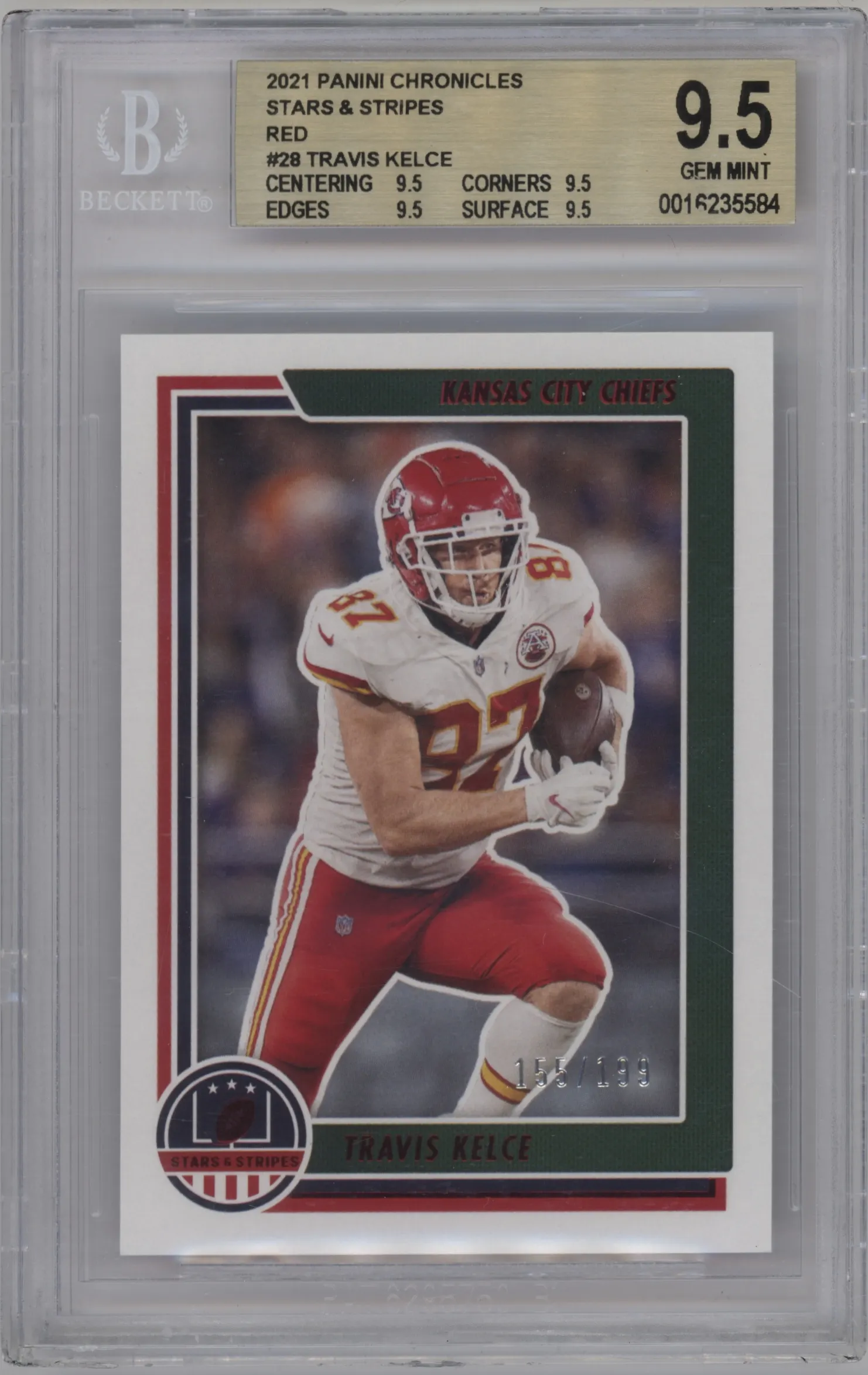 2021 Panini Chronicles Stars & Stripes Travis Kelce Red BGS 9.5