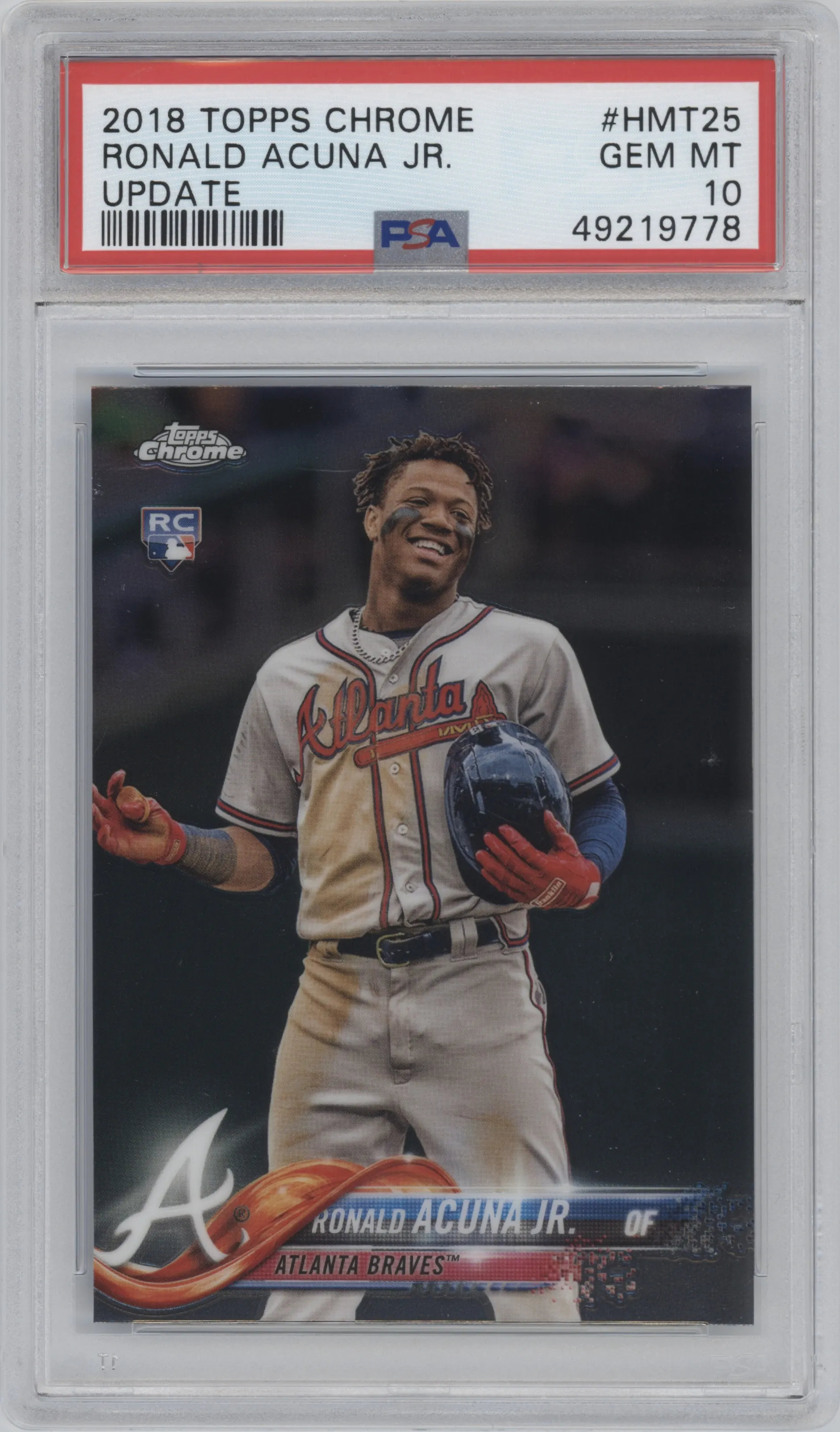 Ronald Acuna Jr. from the 2018 Topps Chrome Update  set graded by PSA and given an overall grade of 10.