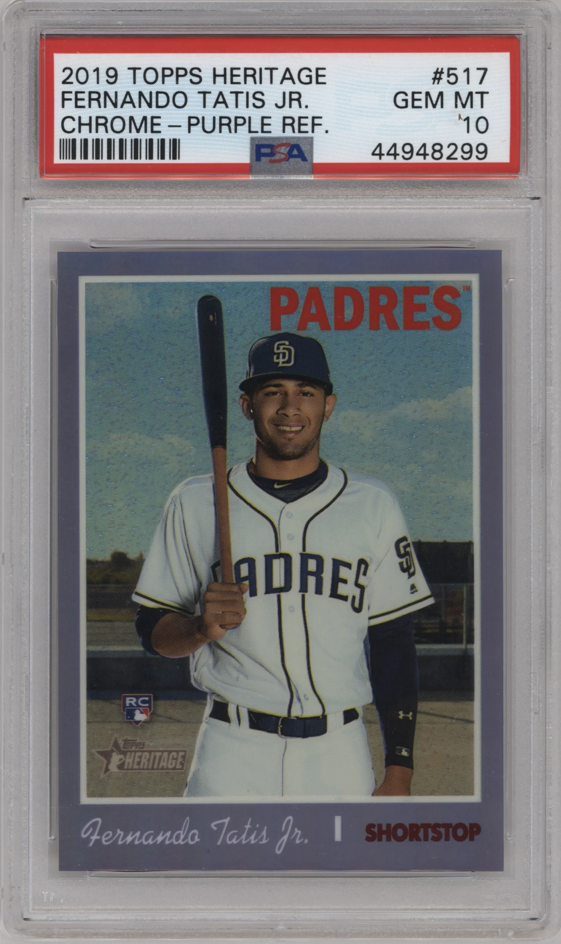 2019 Topps Heritage HN Chrome Fernando Tatis Jr. Purple Refractor PSA 10